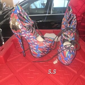 Vibrant Multicolor Geometric Women's Heels